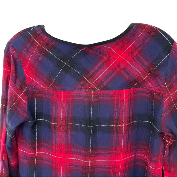 ANTHRO CLOTH & STONE Red Blue Plaid Flannel V-neck Long Sleeve Top Shirt XS - Picture 5 of 12